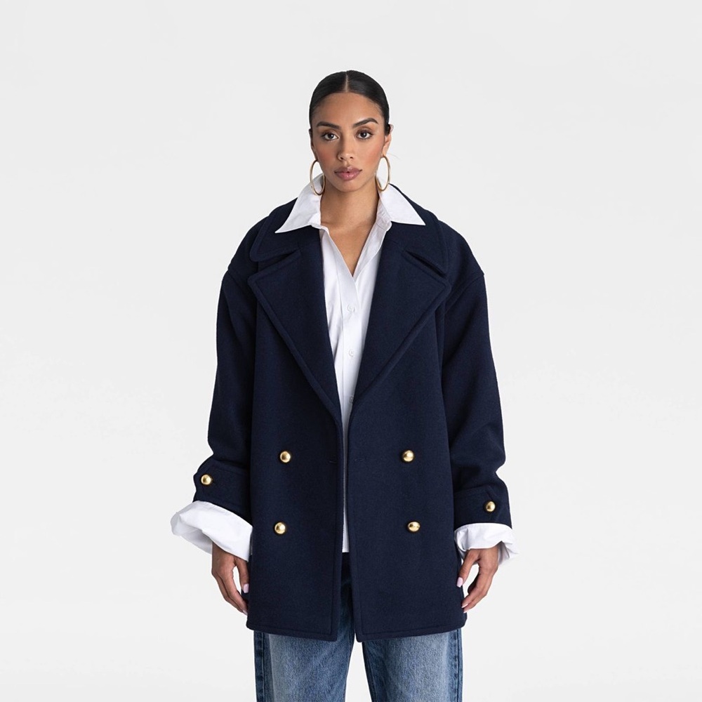 NWT KBB by KAHLANA Women's 'The Pea Coat' - Navy Blue Size Medium